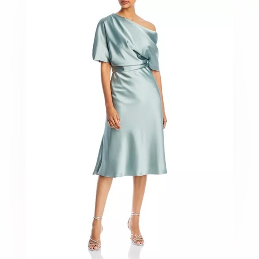Amsale
Draped One Shoulder Midi Dress
